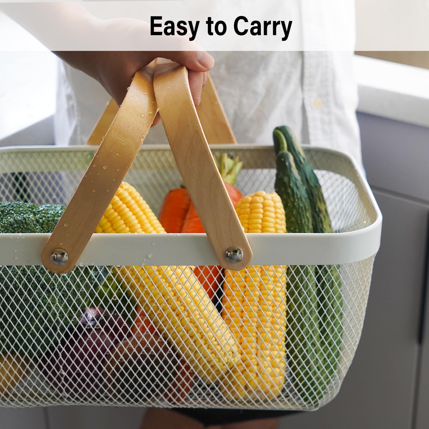 Metal Mesh Steel Harvest Basket, Wire Garden Basket with Handle | Rectangle Multi-functional Storage Organizer for