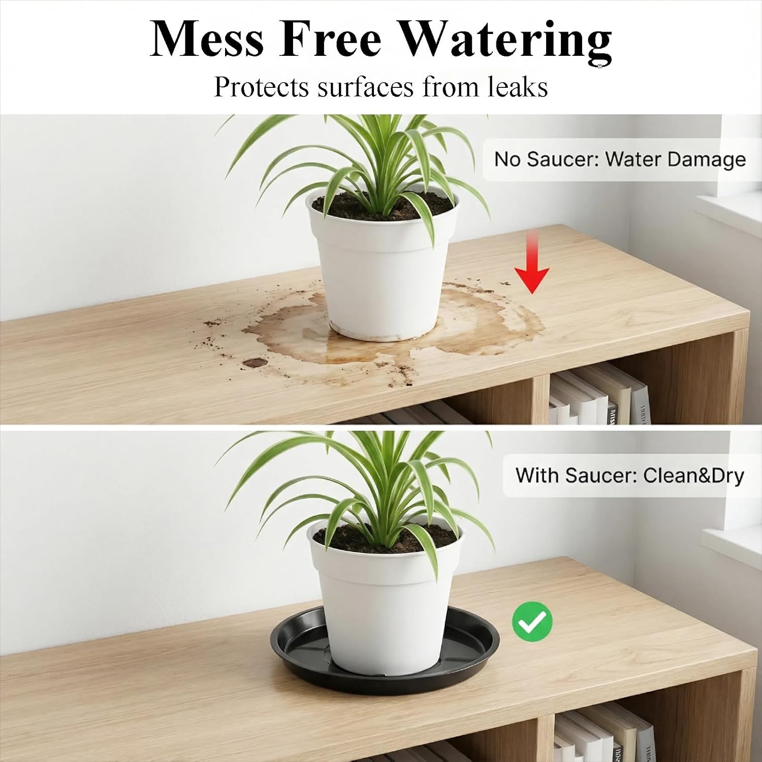 10 Pack Plant Saucer 16 Inches Plastic Drip Trays to Catch Water, Black | Round plastic flower pot saucers for indoors