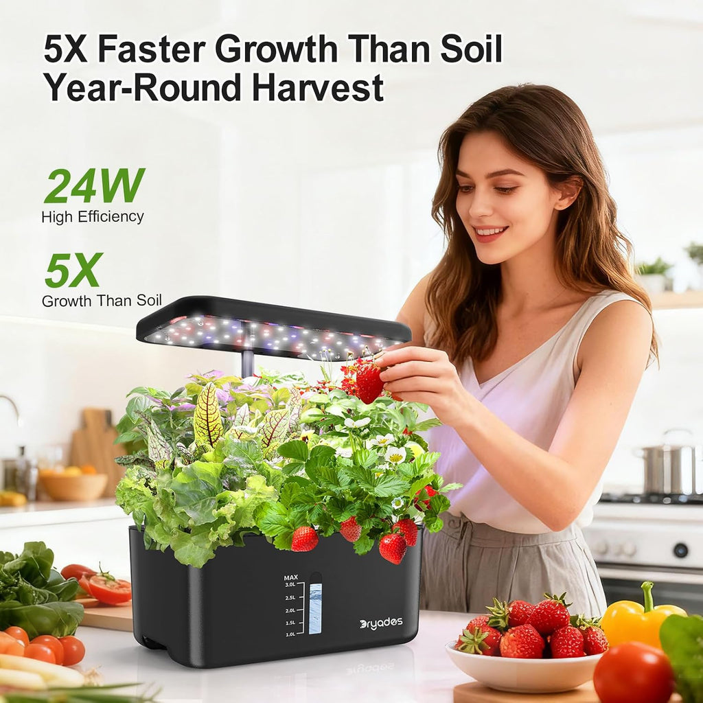 Indoor Garden 10 Pods Hydroponics Growing System w/LED Grow Light | Plant Germination Kit, Smart Quiet Pump, Adjustable