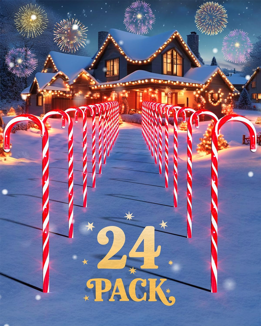 COOLWUFAN 24 Pack 22 Inch Christmas Candy Cane Pathway Lights Outdoor Decor