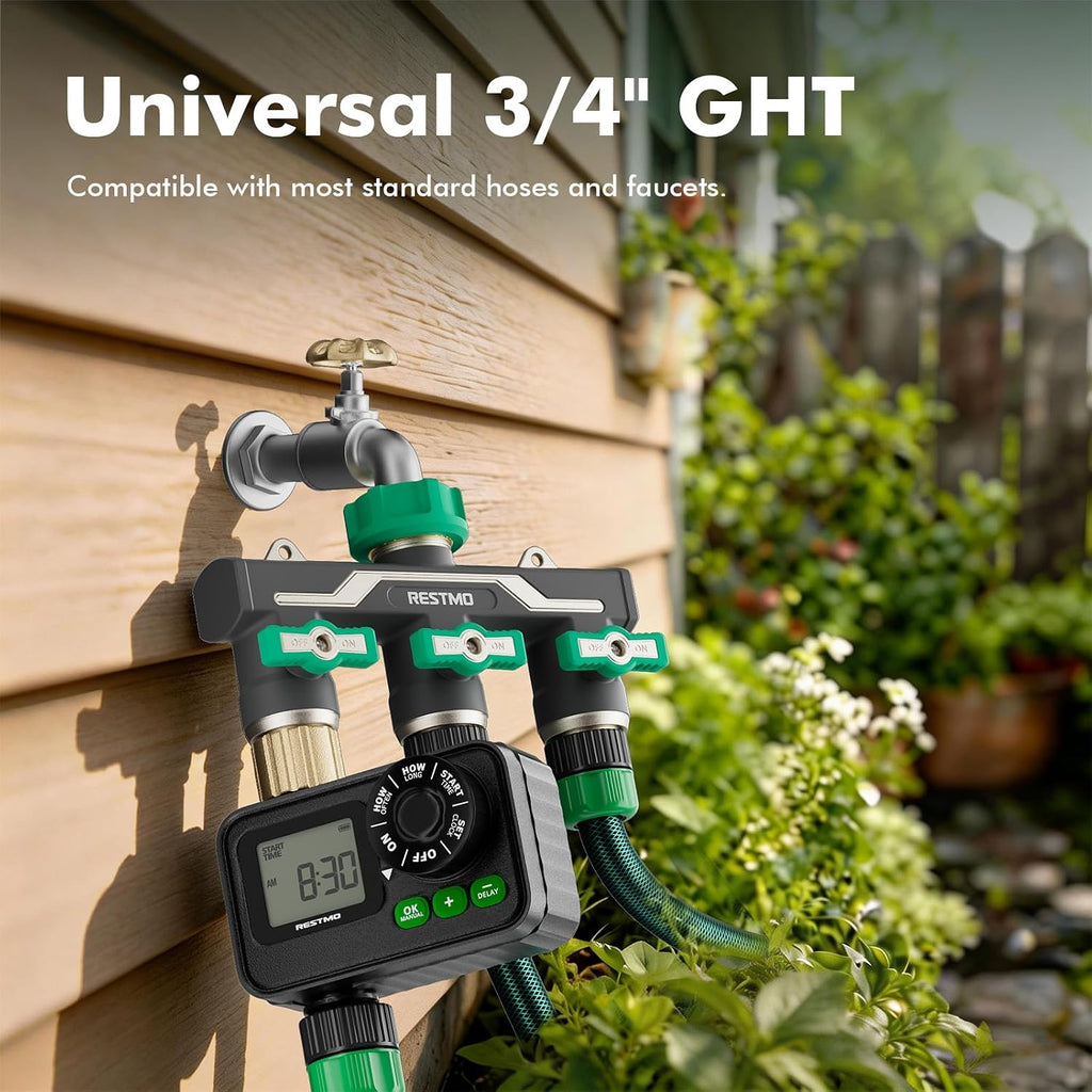 RESTMO Heavy Duty 3 Way Y Garden Hose Splitter Full Metal Body, Green | Full Flow Hose Splitter with Oversized Ball