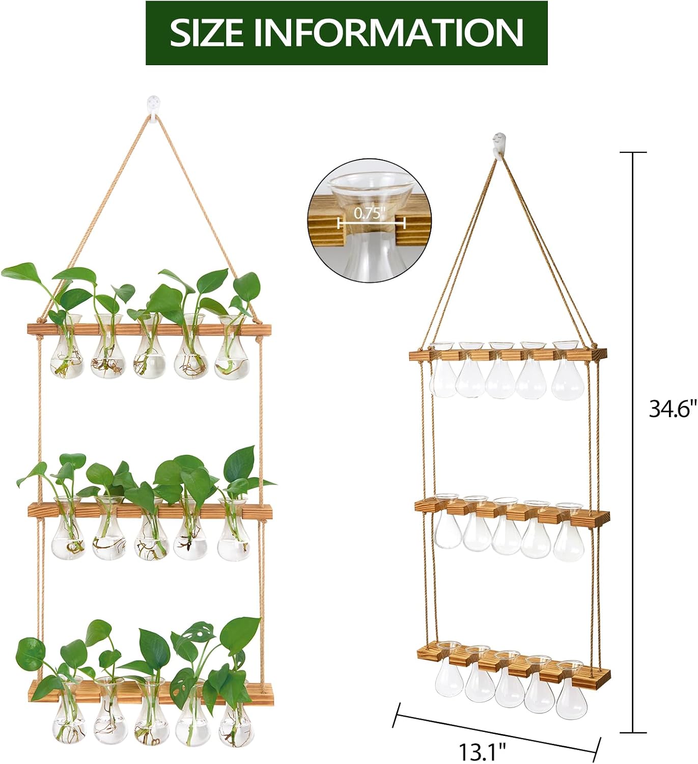 XXXFLOWER Wall Hanging Propagation Station 5 Bulb Vase 3 Tiers | Hanging Plant Holder Wall Hanging Planters for Indoor