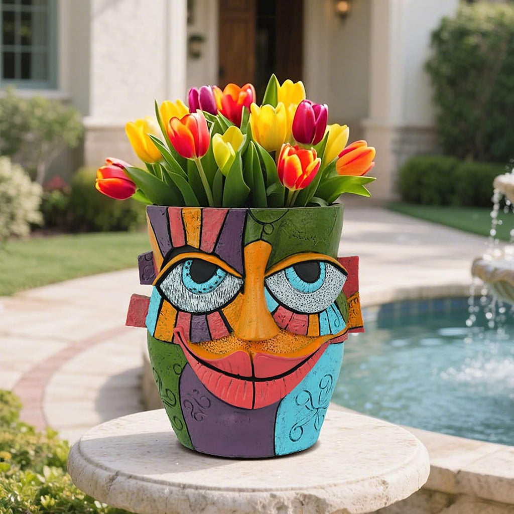 Colorful Abstract Resin Face Flower Pots, Picasso Brutalist Style Head Face Planters, Artistic Unique Pots for Plants