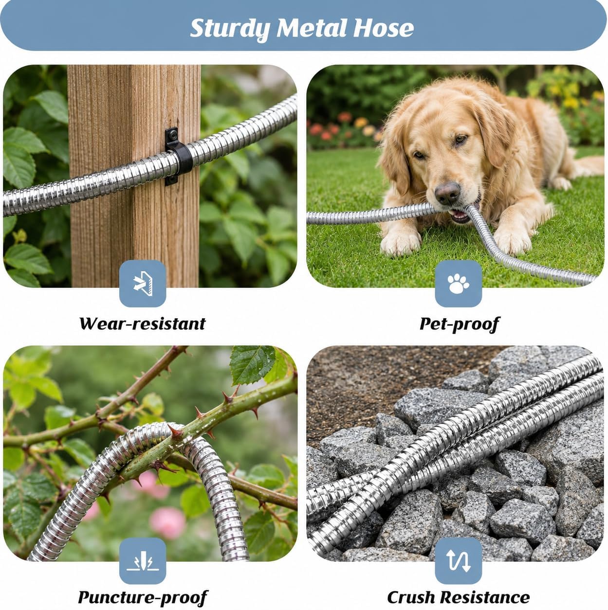 Garden Hose 100ft, Metal Water Hose Kink-Free Flexible Stainless Steel Hose | Heavy Duty Abrasion Resistant Leakproof
