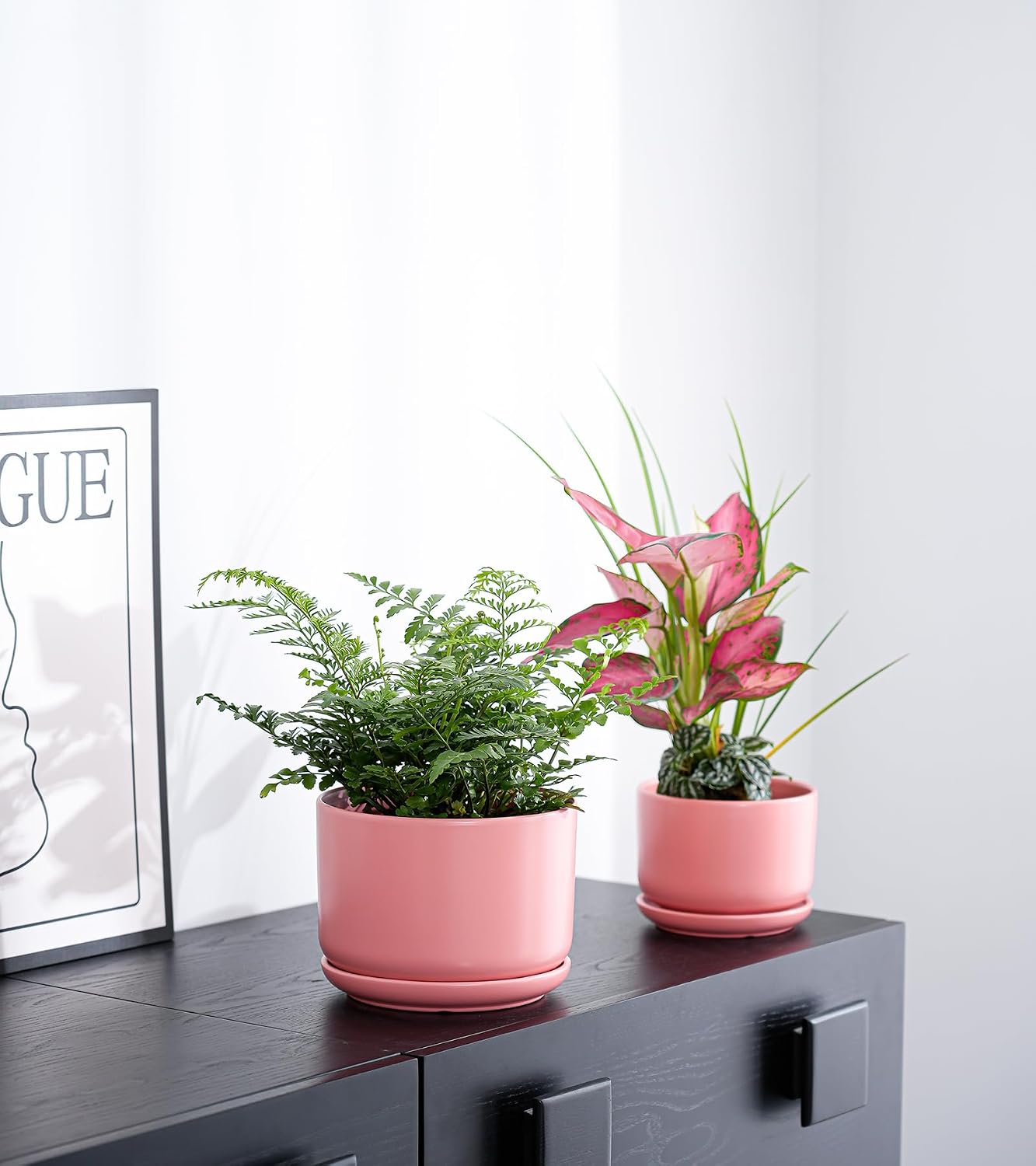Ceramic Plant Pots,Planters with Drainage Hole&Saucer 3 Pack(Matte Orange) | Ceramic Pots for Plants | Modern Indoor