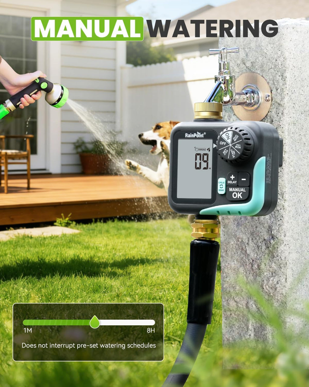 RAINPOINT Sprinkler Timer for Garden Hose - Hose Timer with Cycle & Soak/Rain Delay/Automatic Watering/Manual Watering