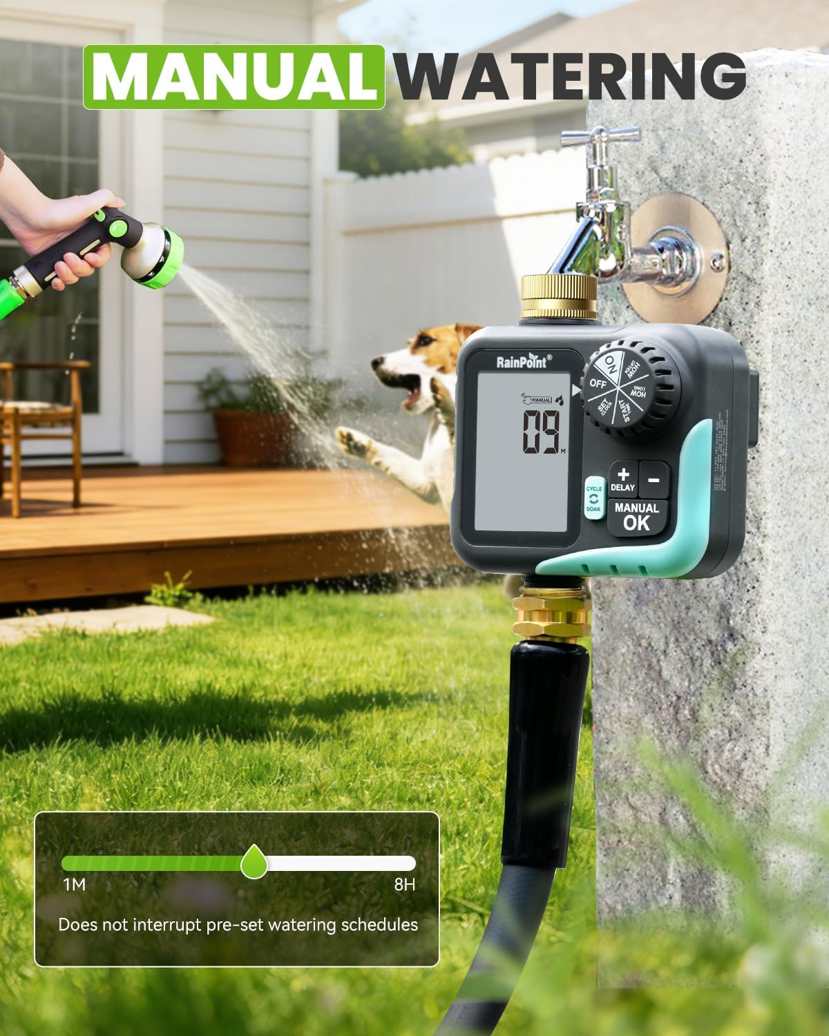 RAINPOINT Sprinkler Timer for Garden Hose - Hose Timer with Cycle & Soak/Rain Delay/Automatic Watering/Manual Watering