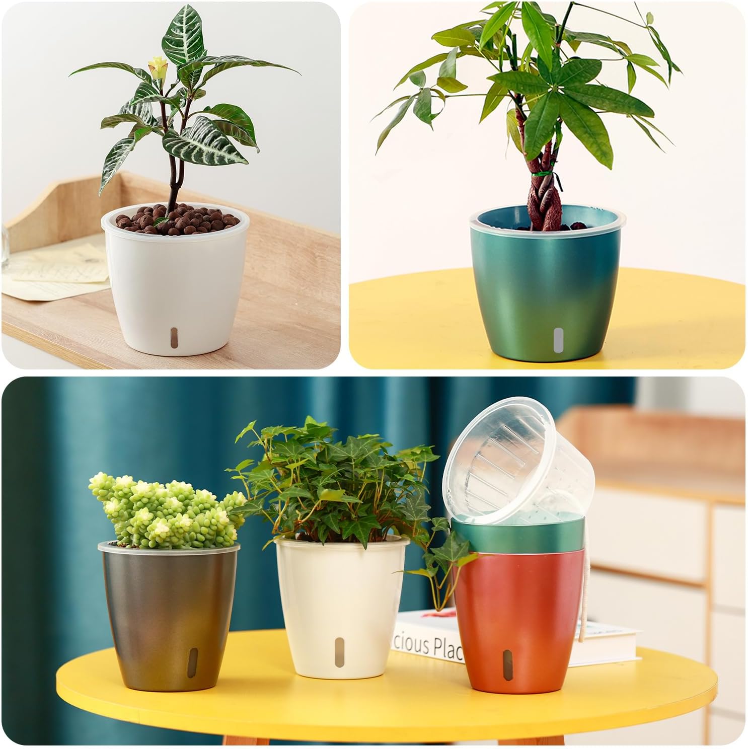 Self Watering Pots for Indoor Plants, 8-Pack 5'' Self Watering Planter with Drainage Holes, Small African Violet Pots