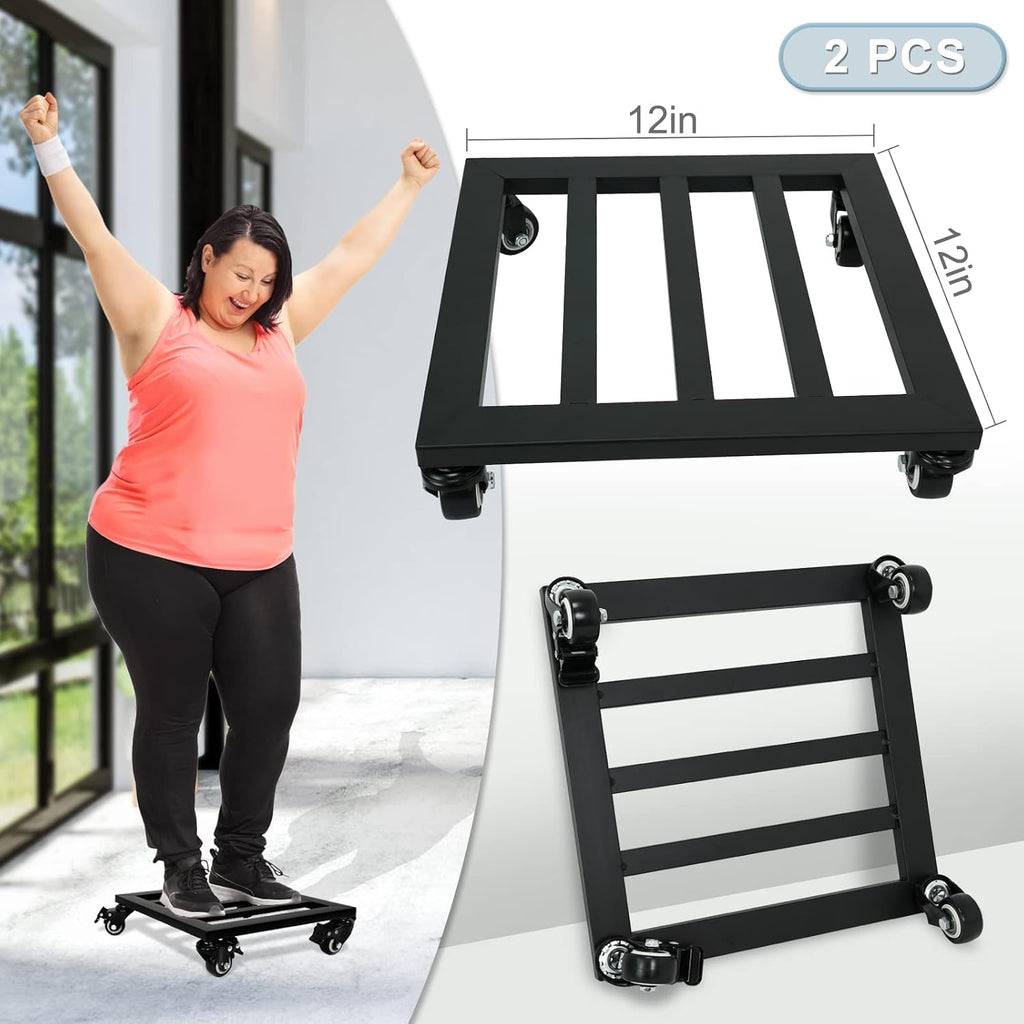 2 Pack 12 Inch Plant Caddy with Wheels, 380 Lb Metal Dolly, Locking Casters | Metal Plant Stand, Square Rolling Base