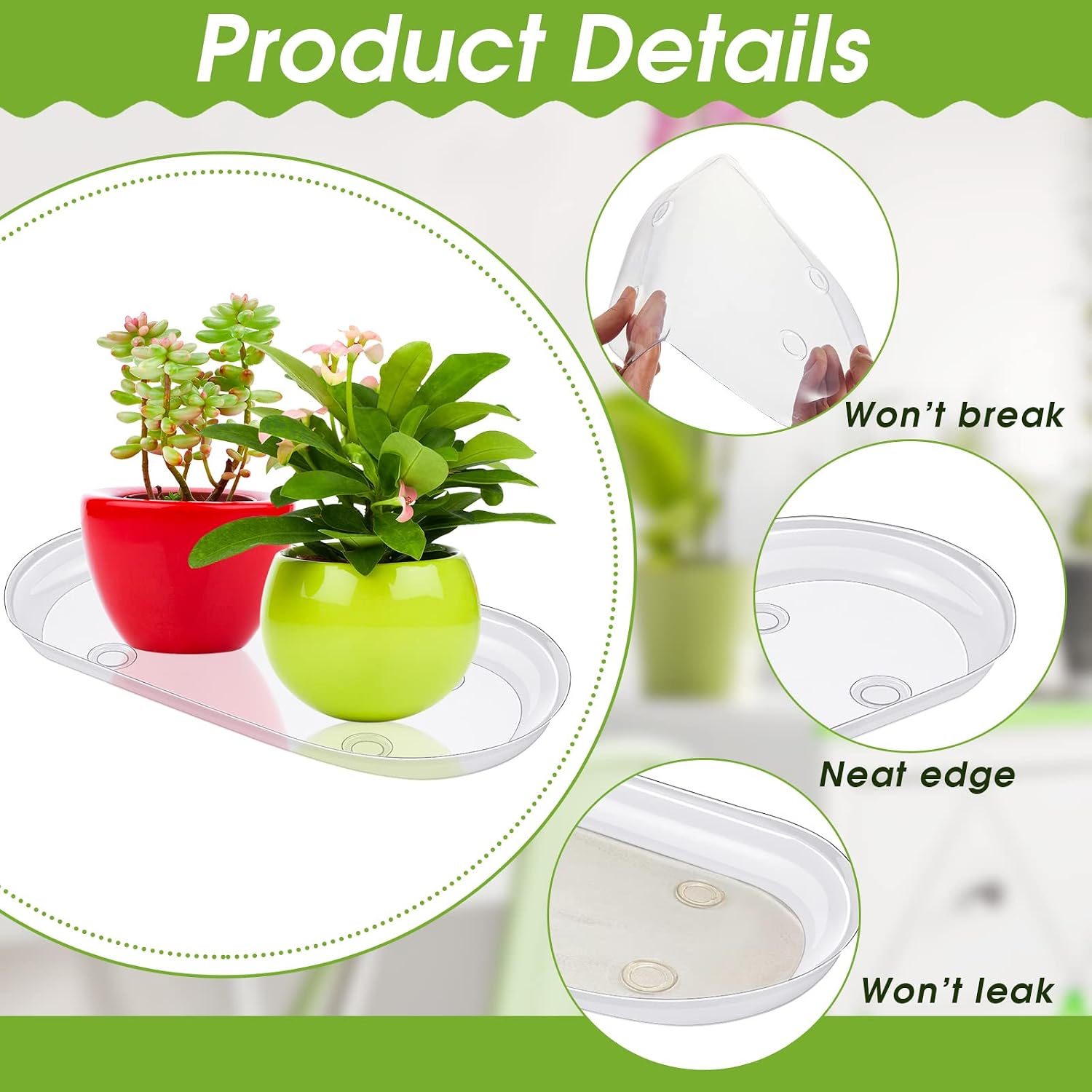 10 Pcs 12 x 6 Inch Plant Tray Plastic Plant Saucer Window Sill Tray Rectangular Drip Trays Plastic Oval for Indoors