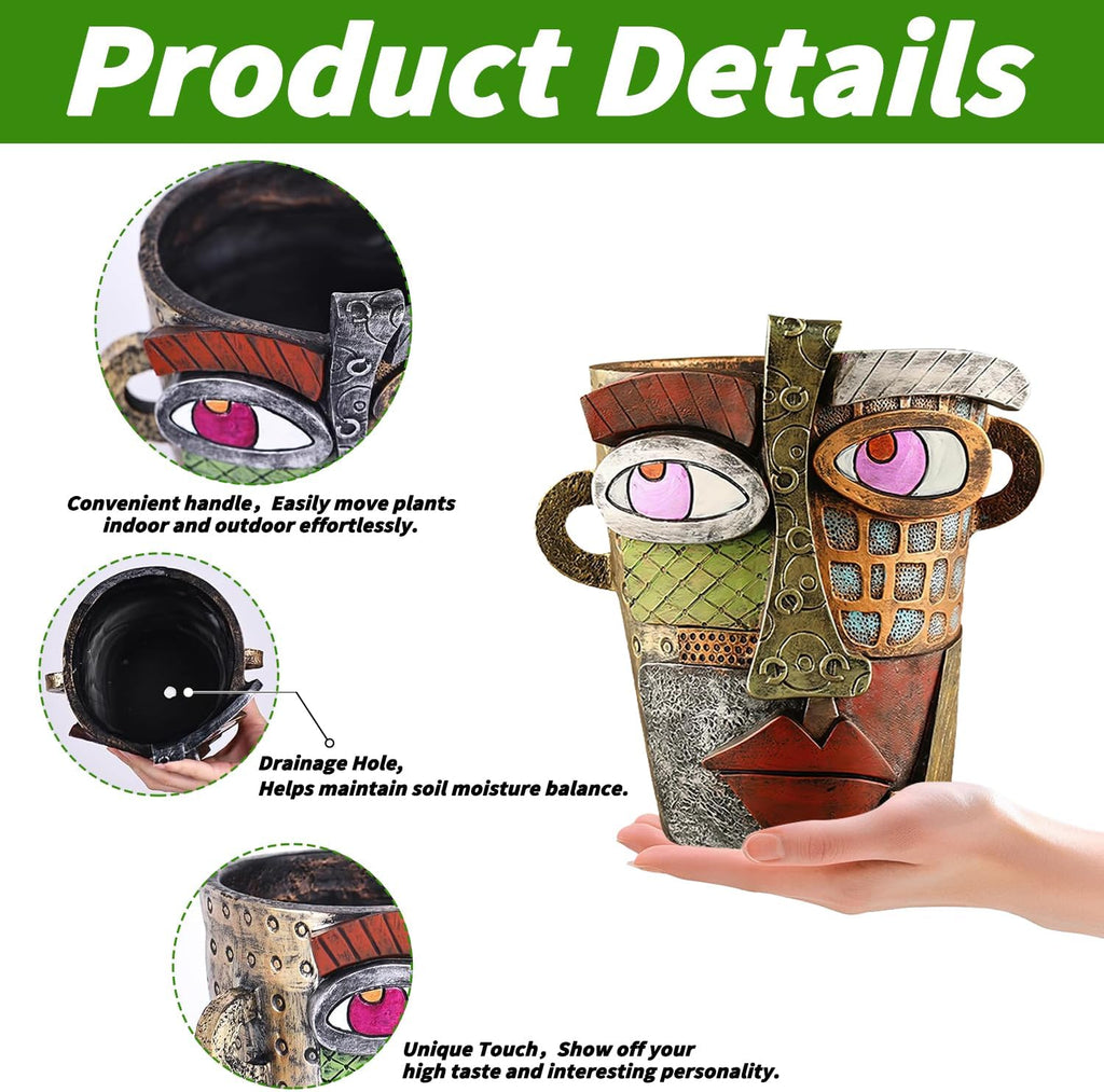 Brutalist Abstract Face Planter, Unique Head Flower Pot Home Garden Decor | Resin Material; for Indoor & Outdoor