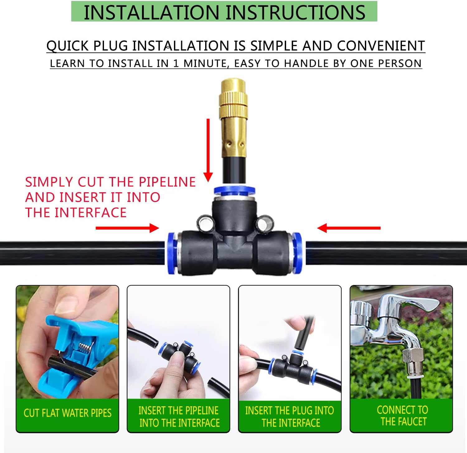 65FT 360° Adjustable Drip Irrigation System for Garden | 1/2'' Irrigation Tubing with 20 Nozzles, Automatic Watering