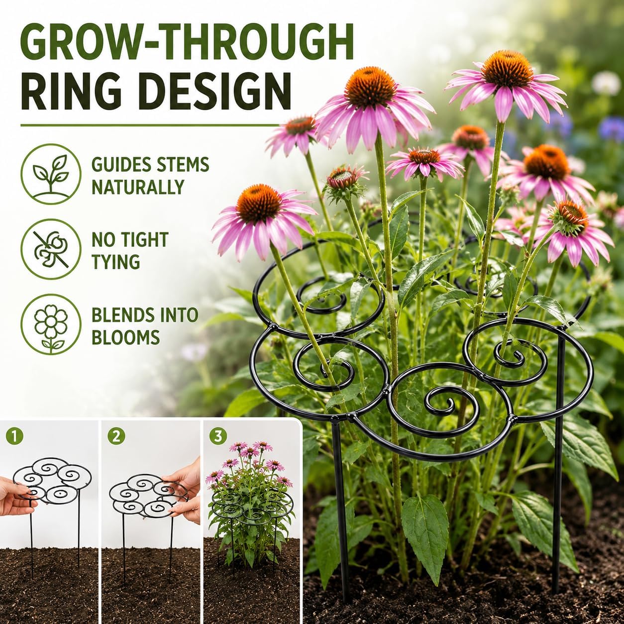 Metal Peony Support Ring for Outdoor Plants, Garden Plant Support Stakes for Flowers & Vegetables, Stackable Peony Cage
