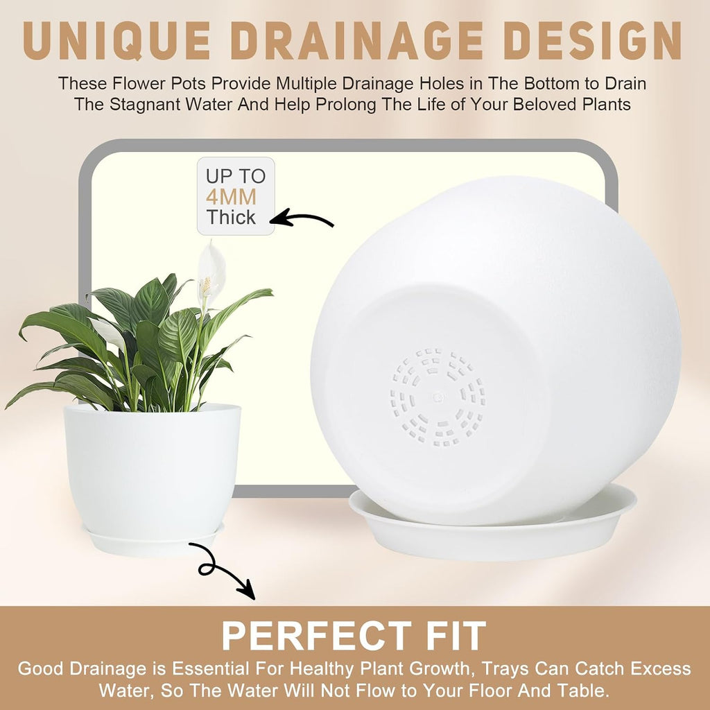 YNNICO Plant Pots 10/9/8/7.5/7 inch Flower Pots with Multi Mesh Drainage Holes, Planters for Indoor Outdoor Garden