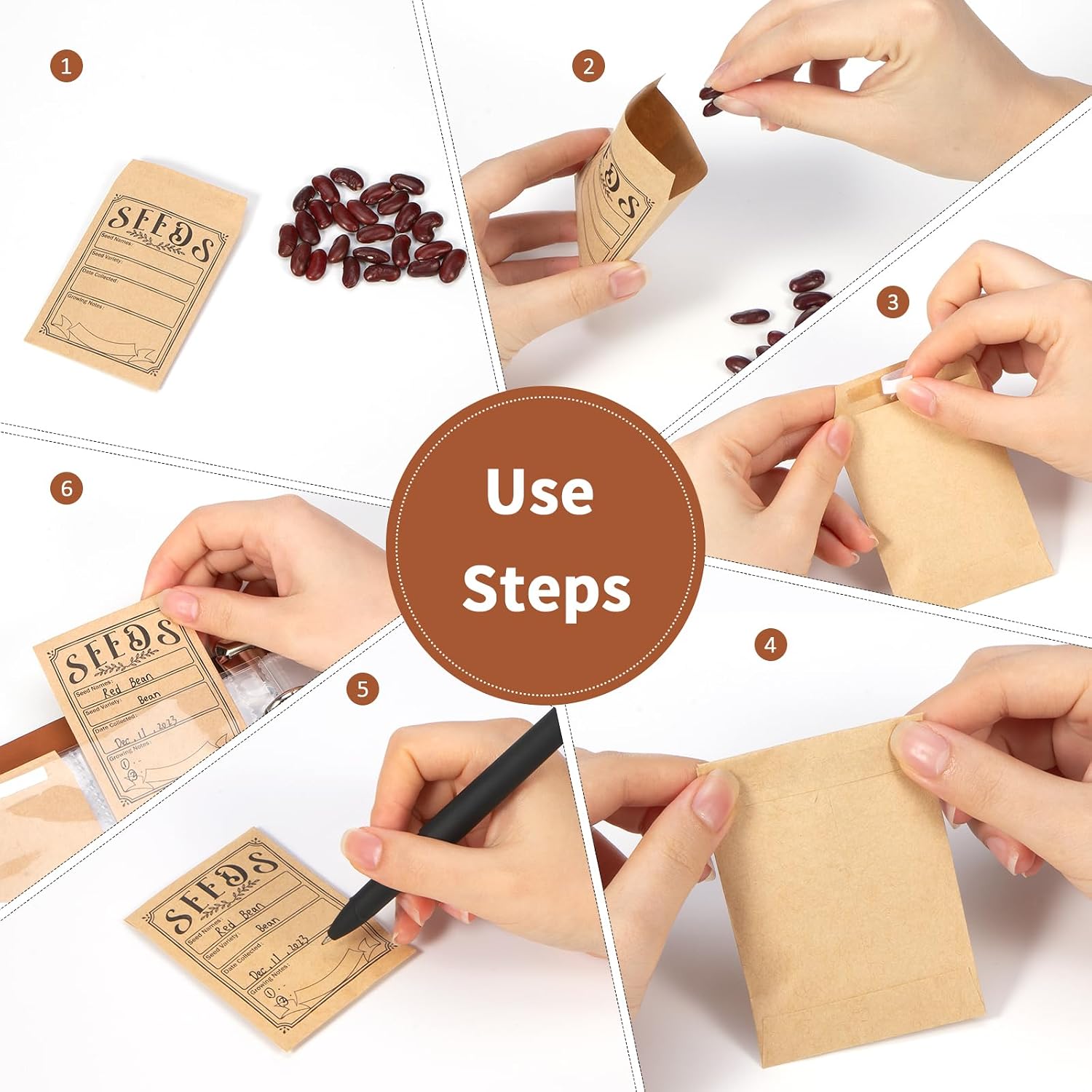 Garden Seed Storage Organizer Binder - 150 Resealable Seed Envelopes Brown Shell with 40 Sheet Protectors for Efficient