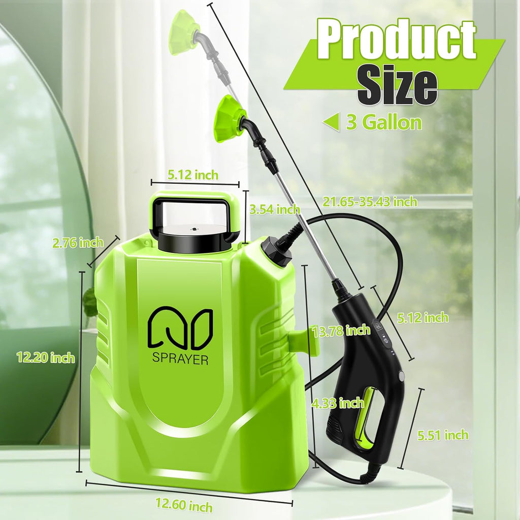 Battery Powered Backpack Sprayer 3 Gallon, Electric Garden Sprayer in Lawn | Digital Display, 3 Adjustable Pressures
