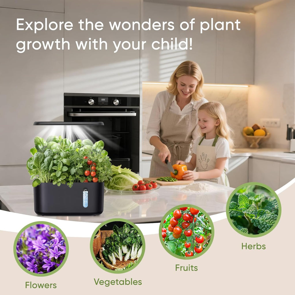 Indoor Hydroponic Growing System with LED Grow Light, Quiet Smart Water Pump, 5 Pods, Automatic Timer, Perfect for
