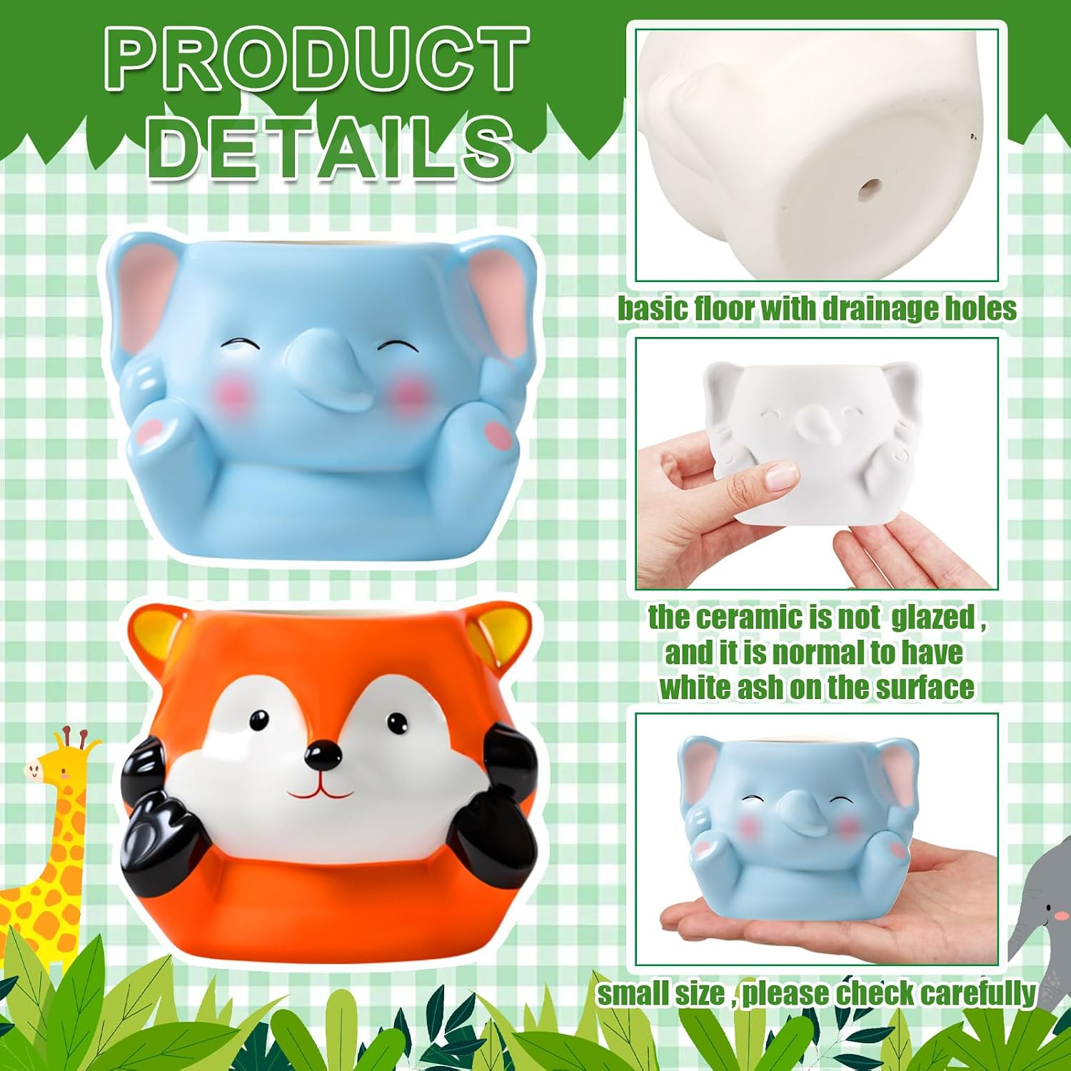 Chuangdi 12 Sets DIY Ceramics Succulent Animal Pots to Paint, Lovely Style