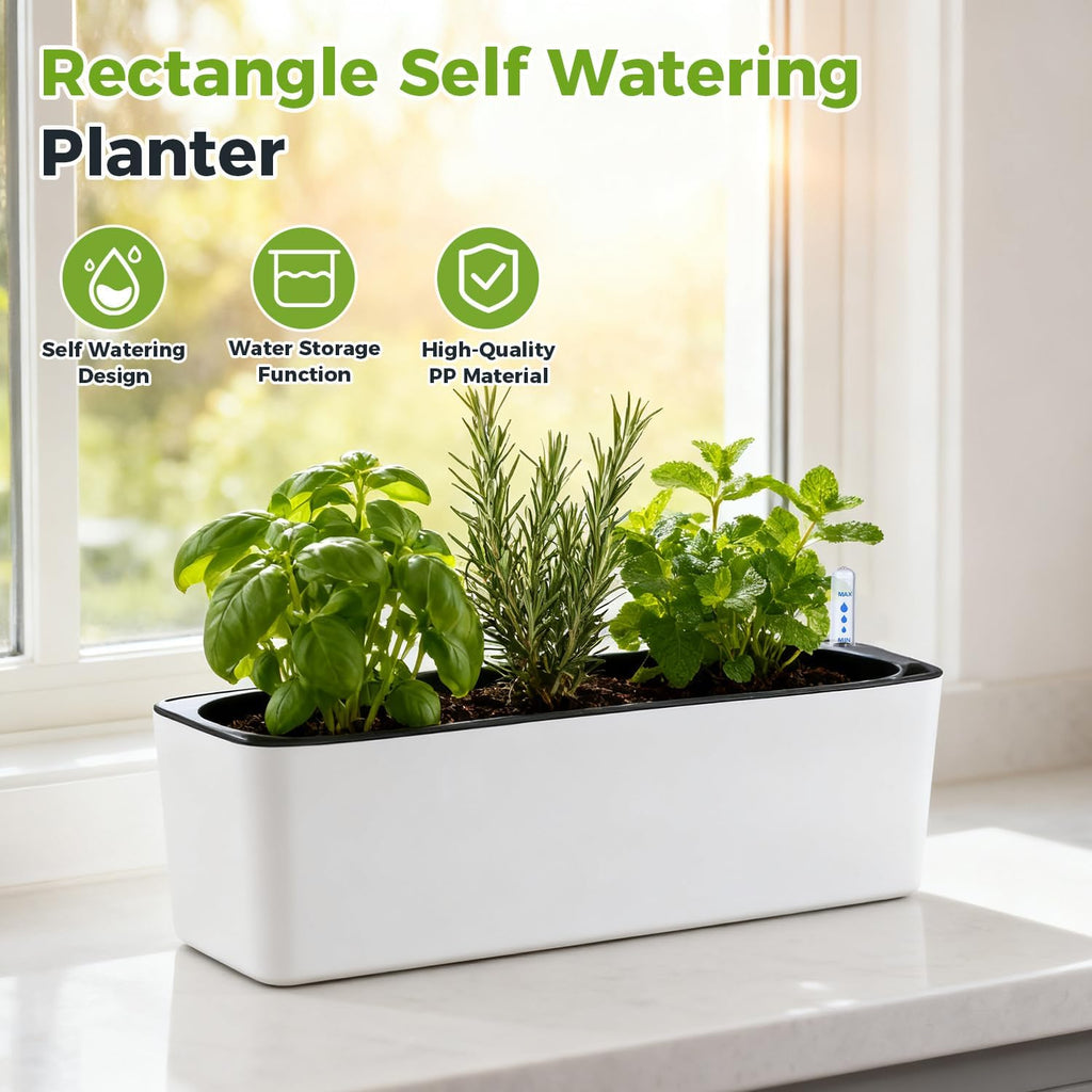 2 Pack Rectangular Planter 15.6 x 5.4 in Self Watering Planter Window Sill Planters Indoor Rectangle Plant Pot Self