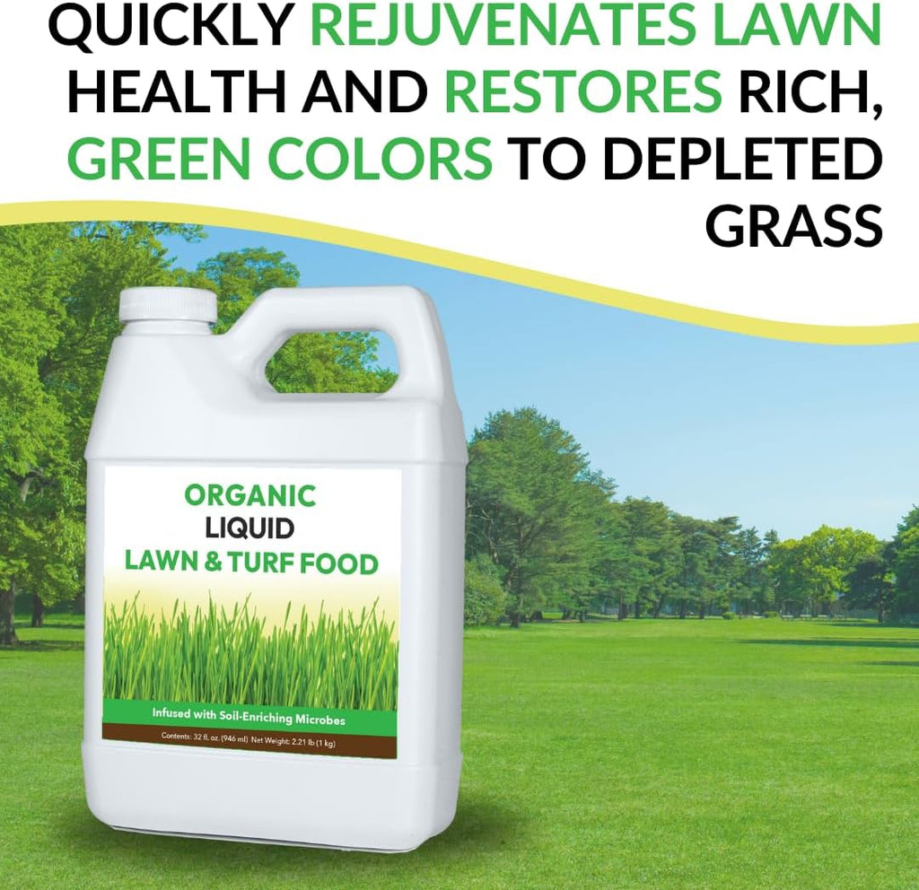Organic Liquid Lawn & Turf Food - Rapid Green-Up Concentrate | Infused with a Broad Spectrum of Soil Enriching Microbes
