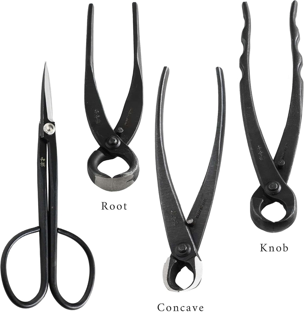 Wazakura Made in Japan 6PCS Bonsai Professional Tool Kit with Roll Bag: Yasugi Steel Twig Scissor, Concave Branch