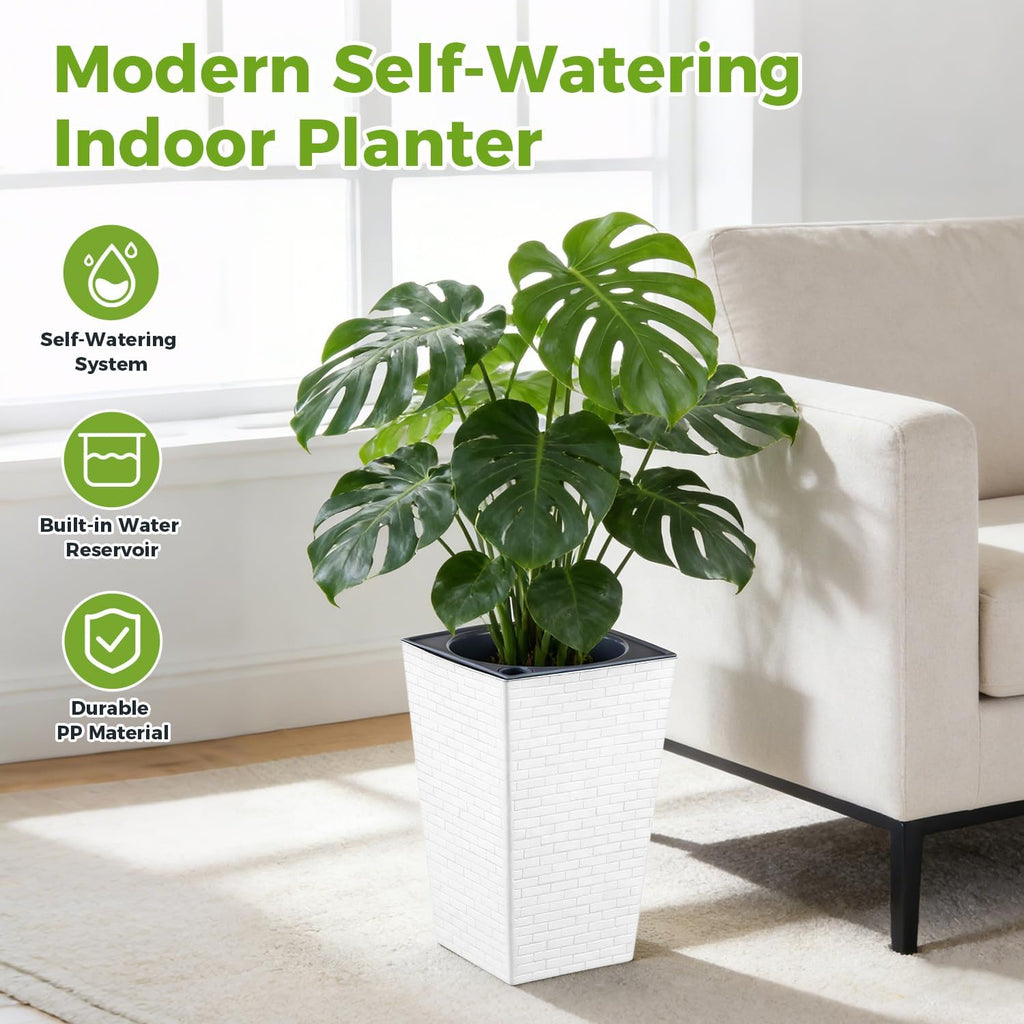 Self Watering Pots for Indoor Plants, 2 Pack Flower Pots Self Watering Planter 10.7" x 6.9" Plastic Pots African Violet