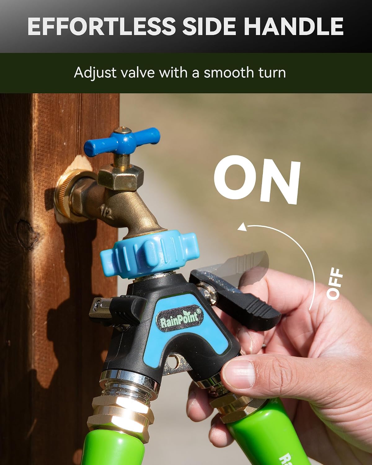 RAINPOINT Garden Hose Splitter 2 Way, All Metal Heavy Duty Water Hose Y Splitter With 2.05" Extra Long Side Handle &