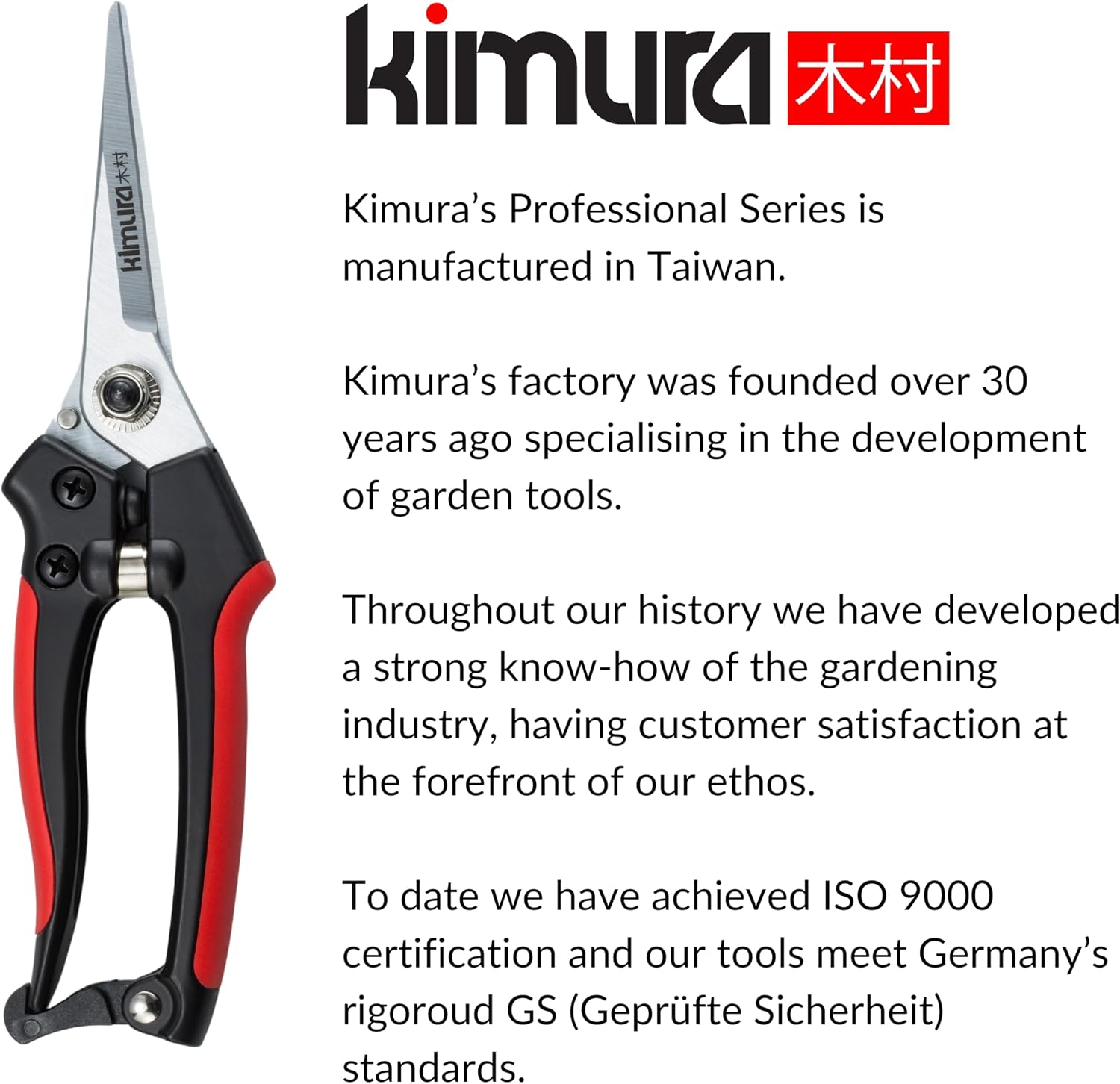 Kimura® 8" Pro Pruning Scissors, Premium Japanese SK5 Hi-Carbon Steel Blades, Non-Slip Vinyl Coated Handles