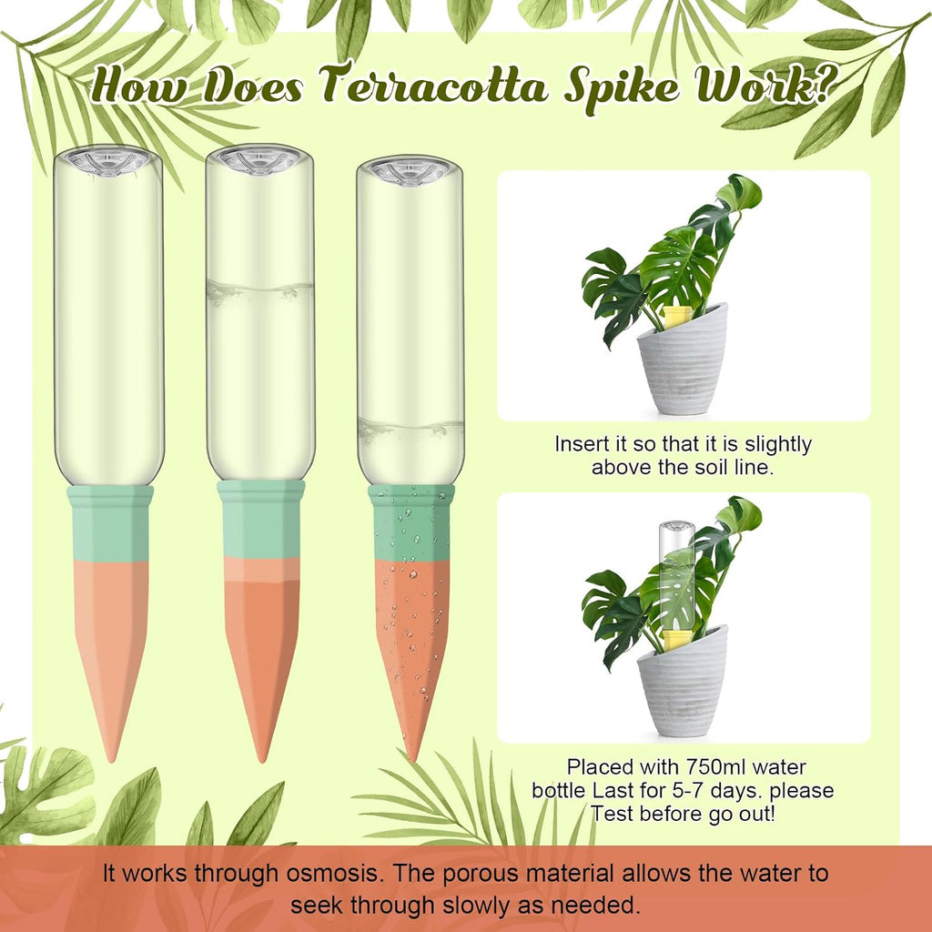 DoubleFill 8 Pcs Terracotta Plant Watering Spikes Self Watering Planter Insert Automatic Plants Waterer Devices 8