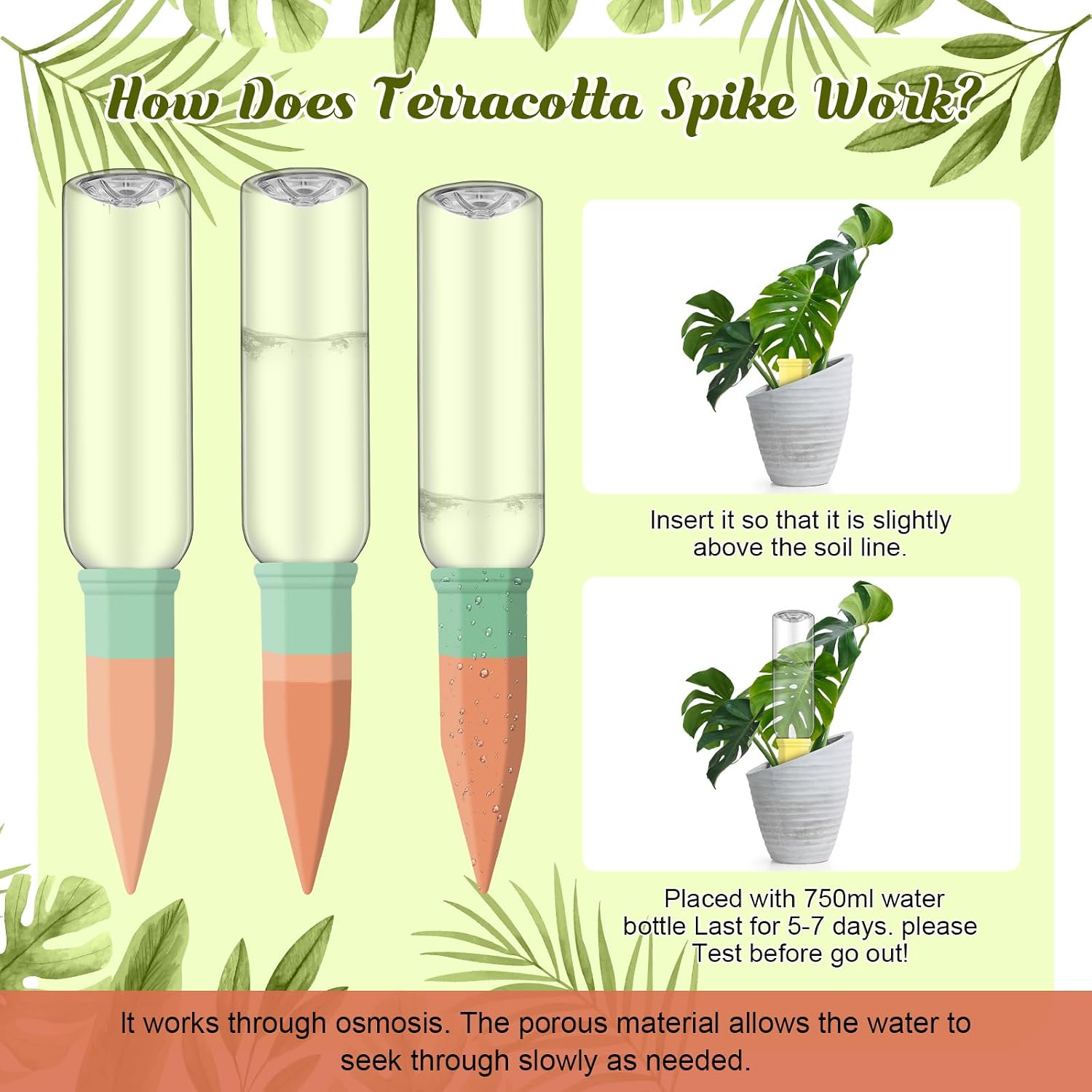 DoubleFill 8 Pcs Terracotta Plant Watering Spikes Self Watering Planter Insert Automatic Plants Waterer Devices 8
