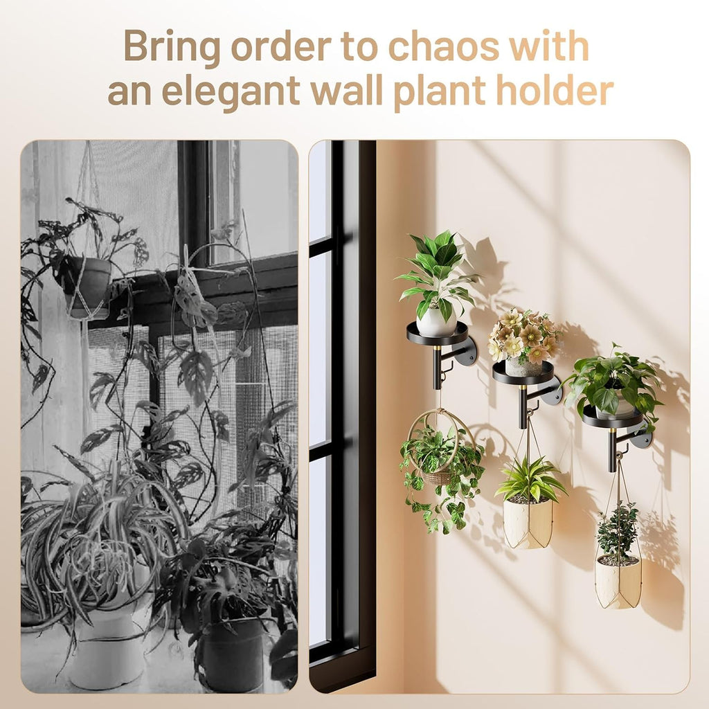 YUOROS 3 Pack Wall Plant Holder Wall Planters for Indoor Plants (Black) | Hanging Window Plant Shelves Hanger Decor
