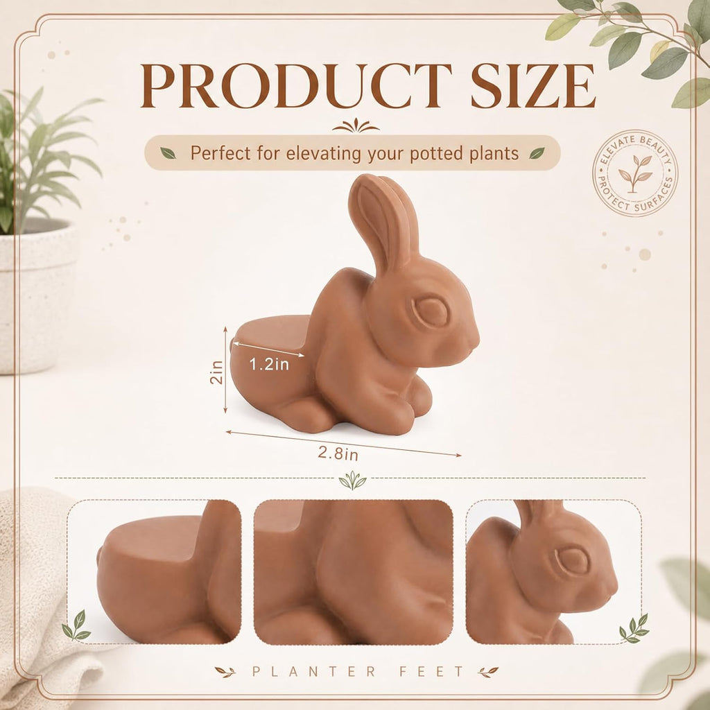 LemonRoad 12 Set Rabbit Pot Feet for Outdoor Planters, Terra Cotta Cement | 2" H, Animal Plant Pot Risers for 14"-20"