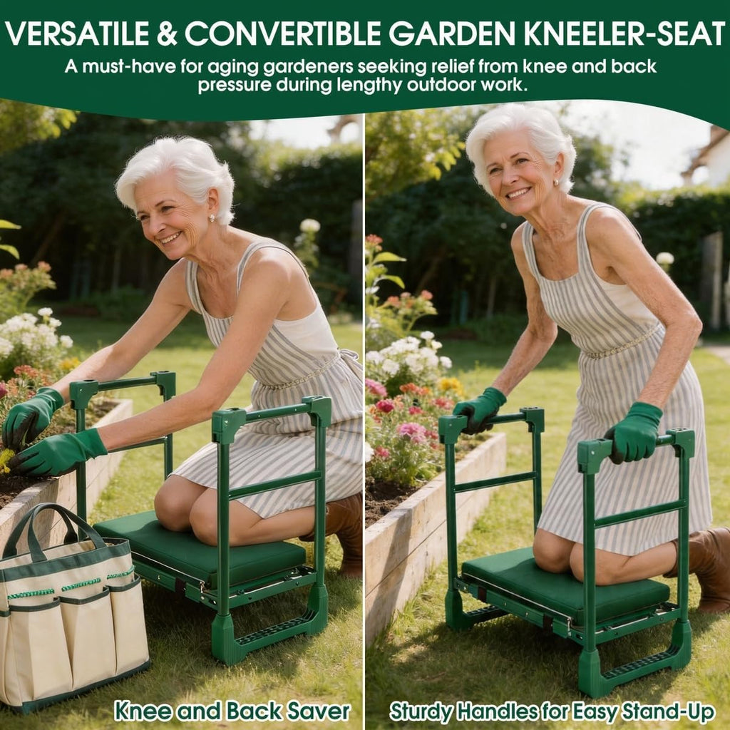 Garden Kneeler and Seat Heavy Duty 600LBS w/ Thicken Wide Soft Kneeling Pad | Foldable Garden Bench Kneeler Anti-Tip