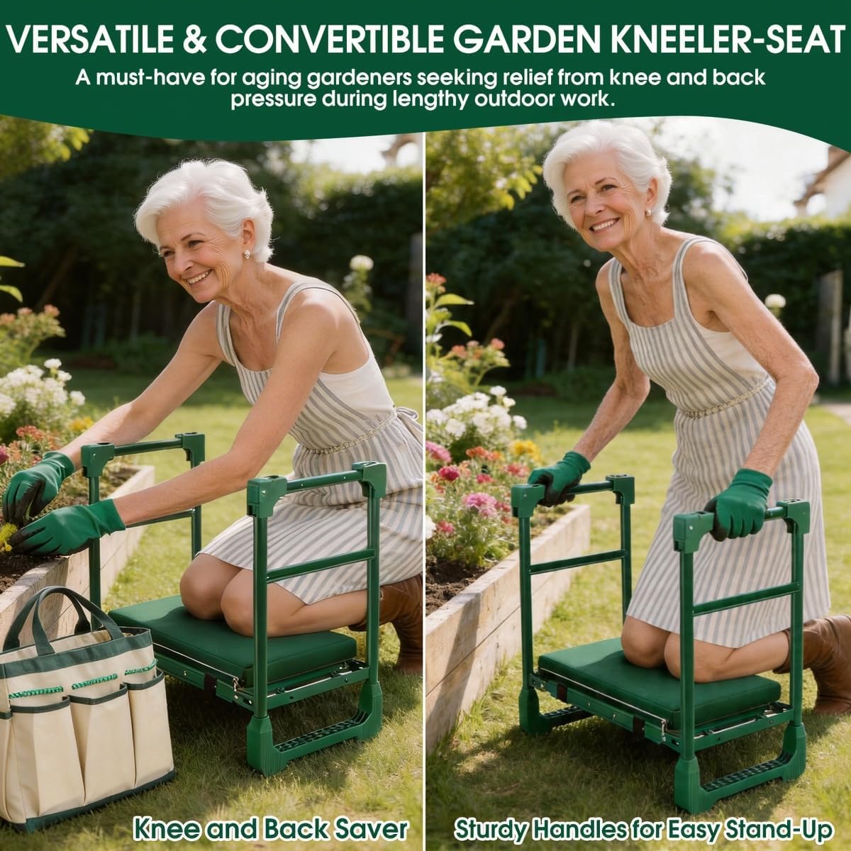 Garden Kneeler and Seat Heavy Duty 600LBS w/ Thicken Wide Soft Kneeling Pad | Foldable Garden Bench Kneeler Anti-Tip