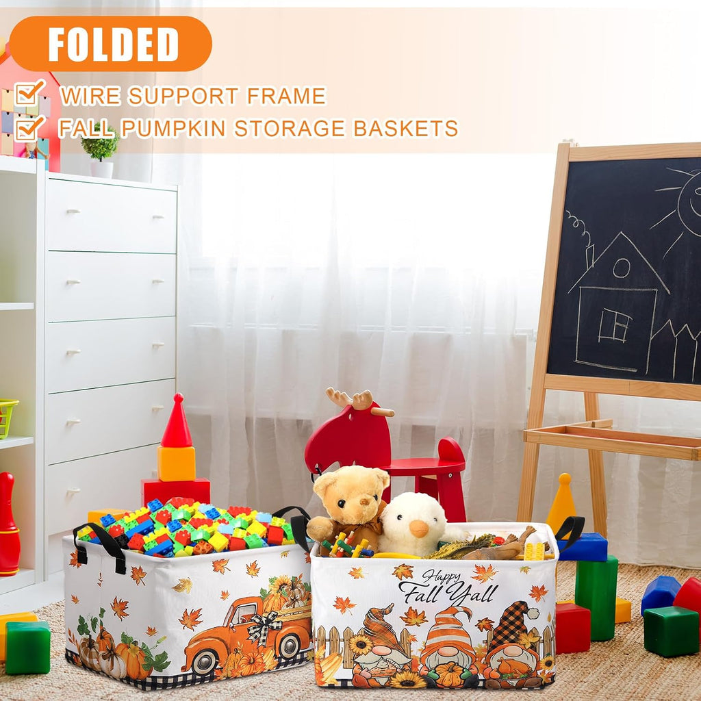 Boao 3 Pcs Fall Storage Basket for Gift, Thanksgiving Foldable Harvest Basket with Pumpkin Maple Leaves, Foldable