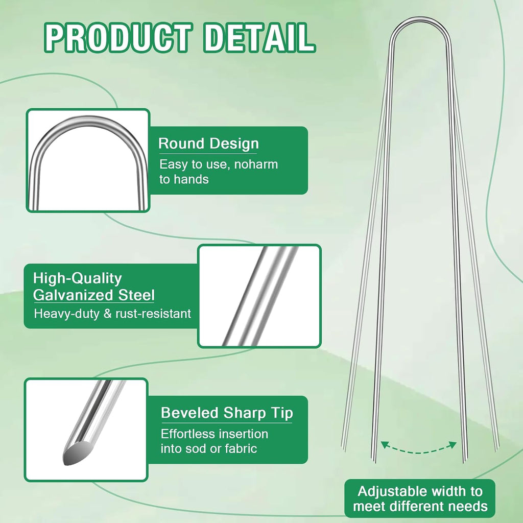 8 Gauge Landscape Staples, FUIJOL 8 Inch Heavy Duty U-Shaped Landscape Stakes, 50 Pack Galvanized Garden Staples for