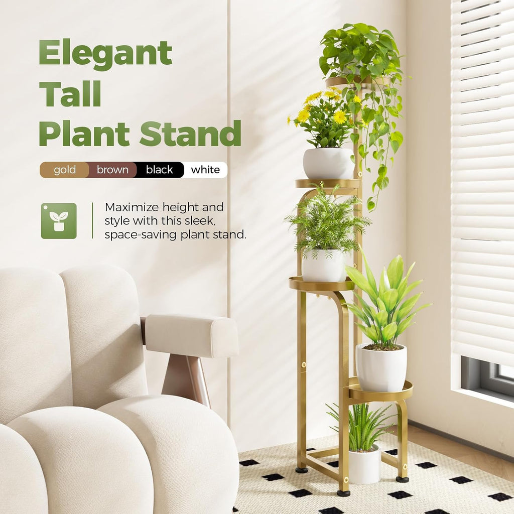 Bamworld Corner Plant Stand Indoor Outdoor Tall Metal Flower Pot Stands | 4 Tier Gold Heavy Duty Plant Shelf for Patio