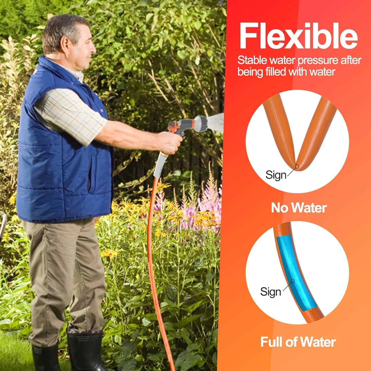 SPECILITE Garden Water Hose 50 ft x 5/8" for yard, Heavy Duty & Flexible | Lightweight, Kink-less, Hybrid Rubber Pipe