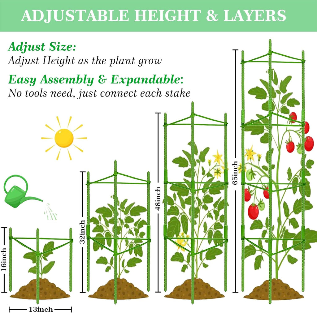 Moirsunt 66Inch Tomato Cage for Garden, 4Pack Plant Support Garden Stakes | Versatile Tomato Stakes Trellis for Raised