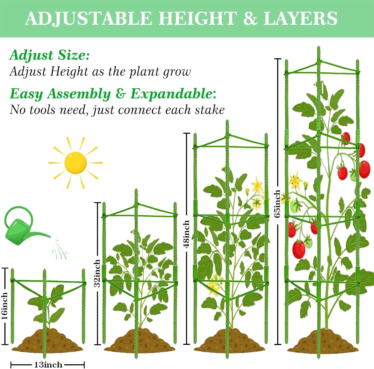 Moirsunt 66Inch Tomato Cage for Garden, 4Pack Plant Support Garden Stakes | Versatile Tomato Stakes Trellis for Raised