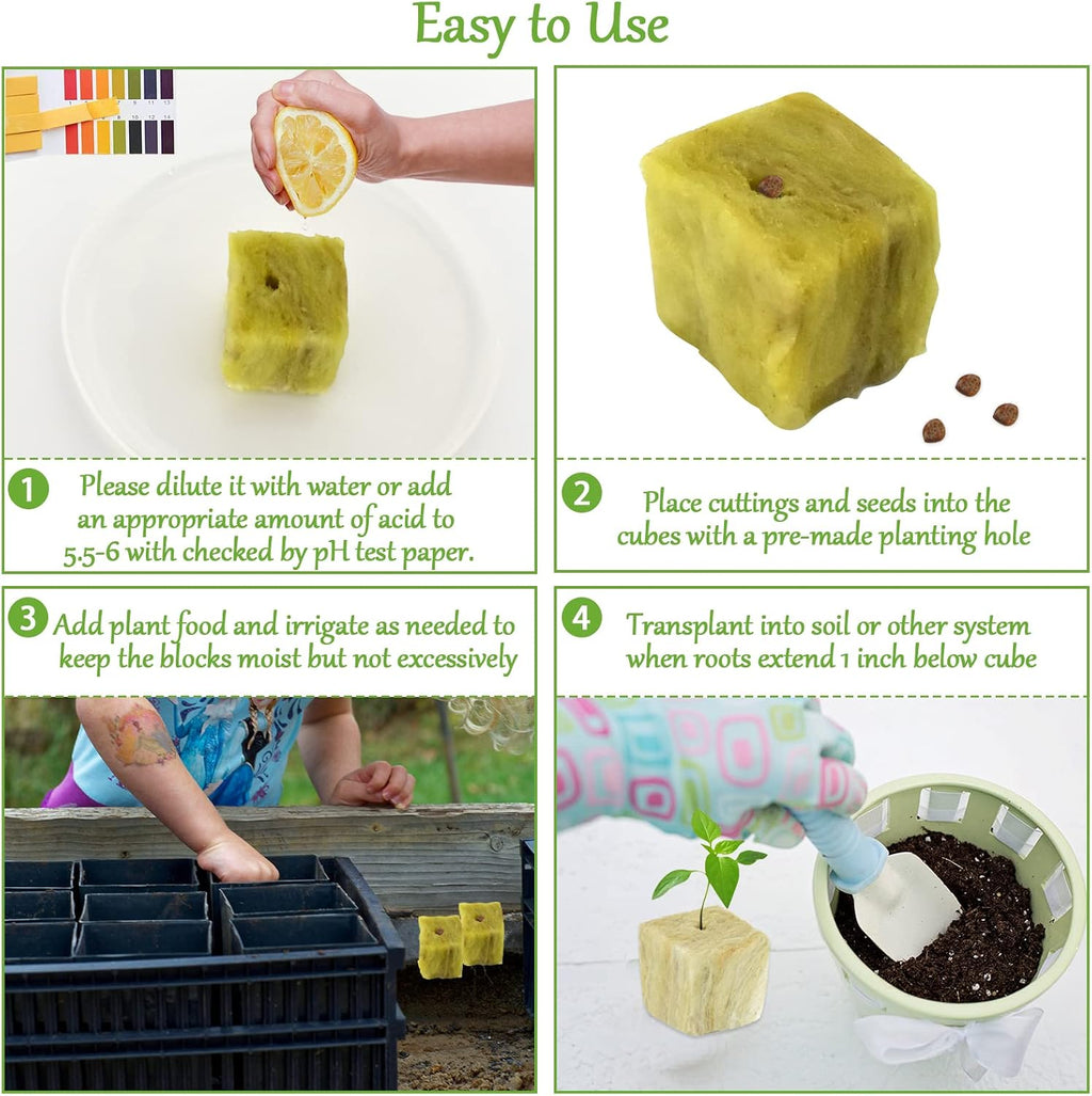 2 Inch Rockwool Cubes for Hydroponics Seed Starter, Rock Wool Planting Cubes Hydroponic Garden Grow Plugs for Soilless