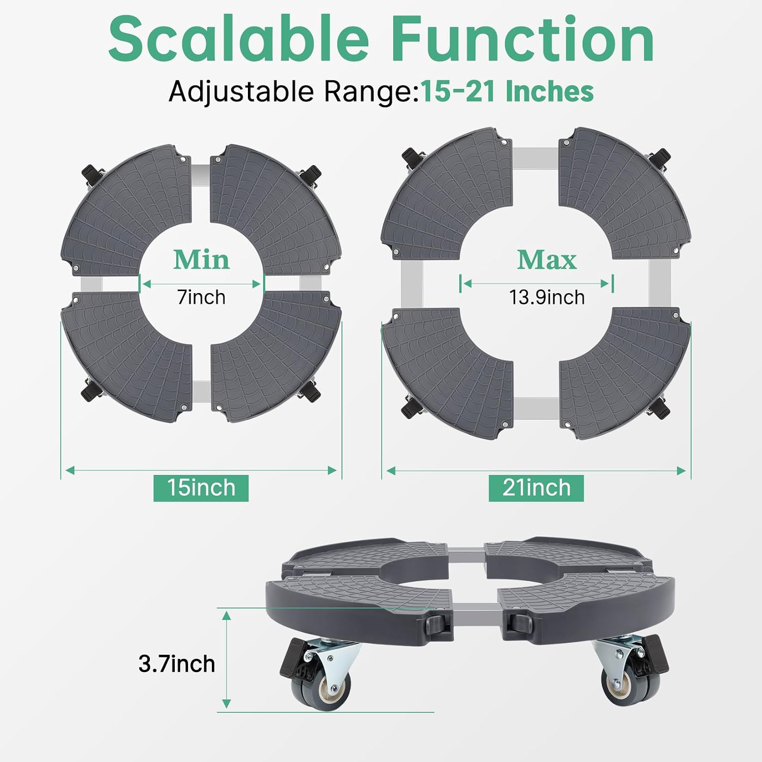 W B D WEIBIDA Round Dolly with Wheels Heavy Duty, Adjustable Pot Dolly 16-20 Inch, Large Plant Mover Indoor Outdoor