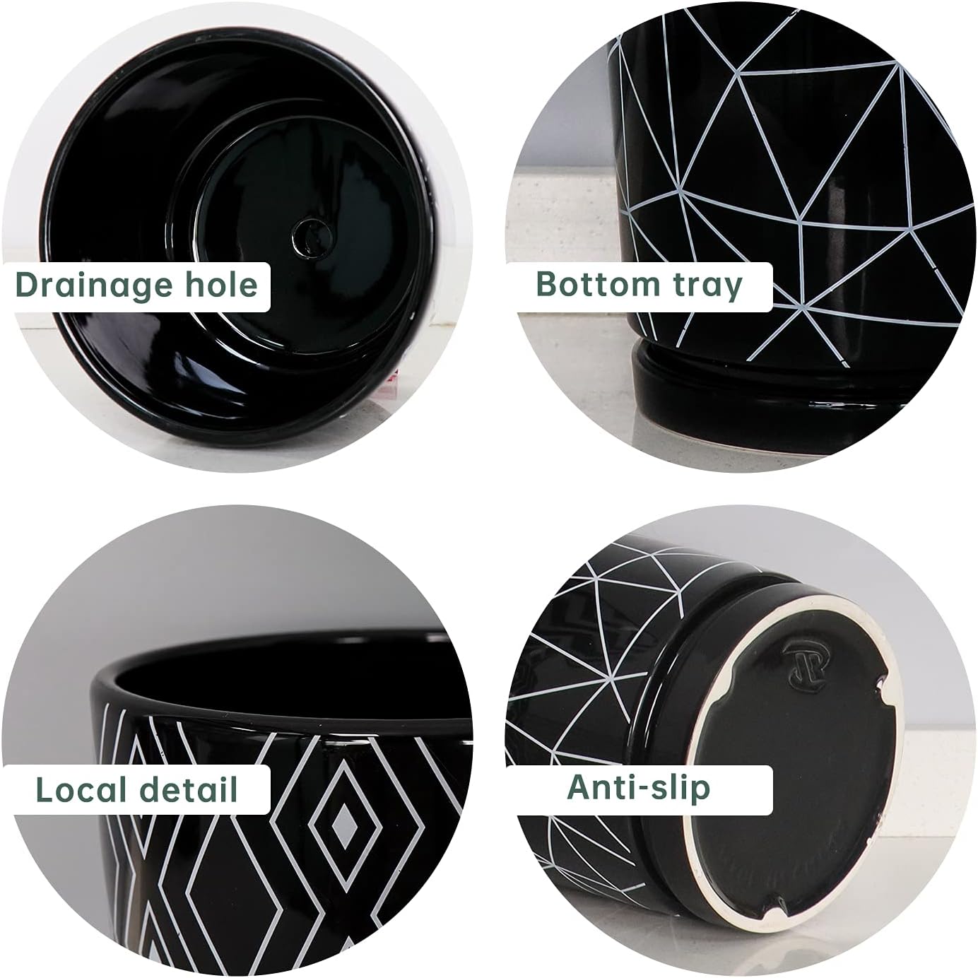 Flower Pots,5.5 Inch Black Ceramic Planters with Drainage Hole Set of 4 | Geometry Pots for Plants | Indoor Cylinder