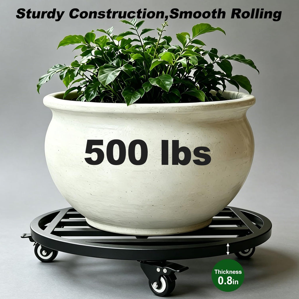 18" Round Plant Stand with Wheels Heavy Duty,Large Metal Plant Caddy Indoor Outdoor Use,Rolling Plant Dolly with
