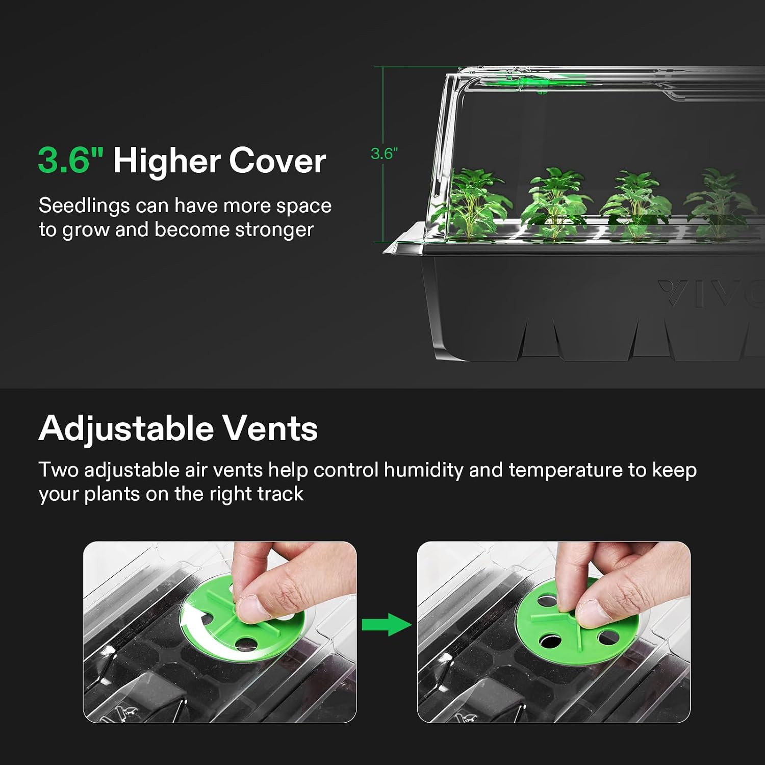 VIVOSUN 1-Pack Seed Starter Kit, 40-Cell Tray, LED Lights and Heat Mat | 10"x20.75" Seedling Heating Mat, 3.6" Higher