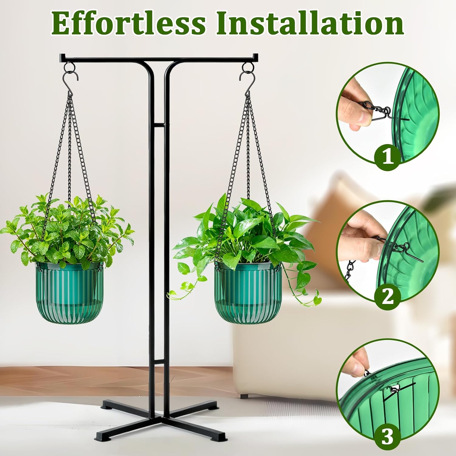 Halatool 2 Pack 8.3 Inch Self-Watering Hanging Planters for Indoor Plants, Outdoor Flower Pots with 2 Metal Chains