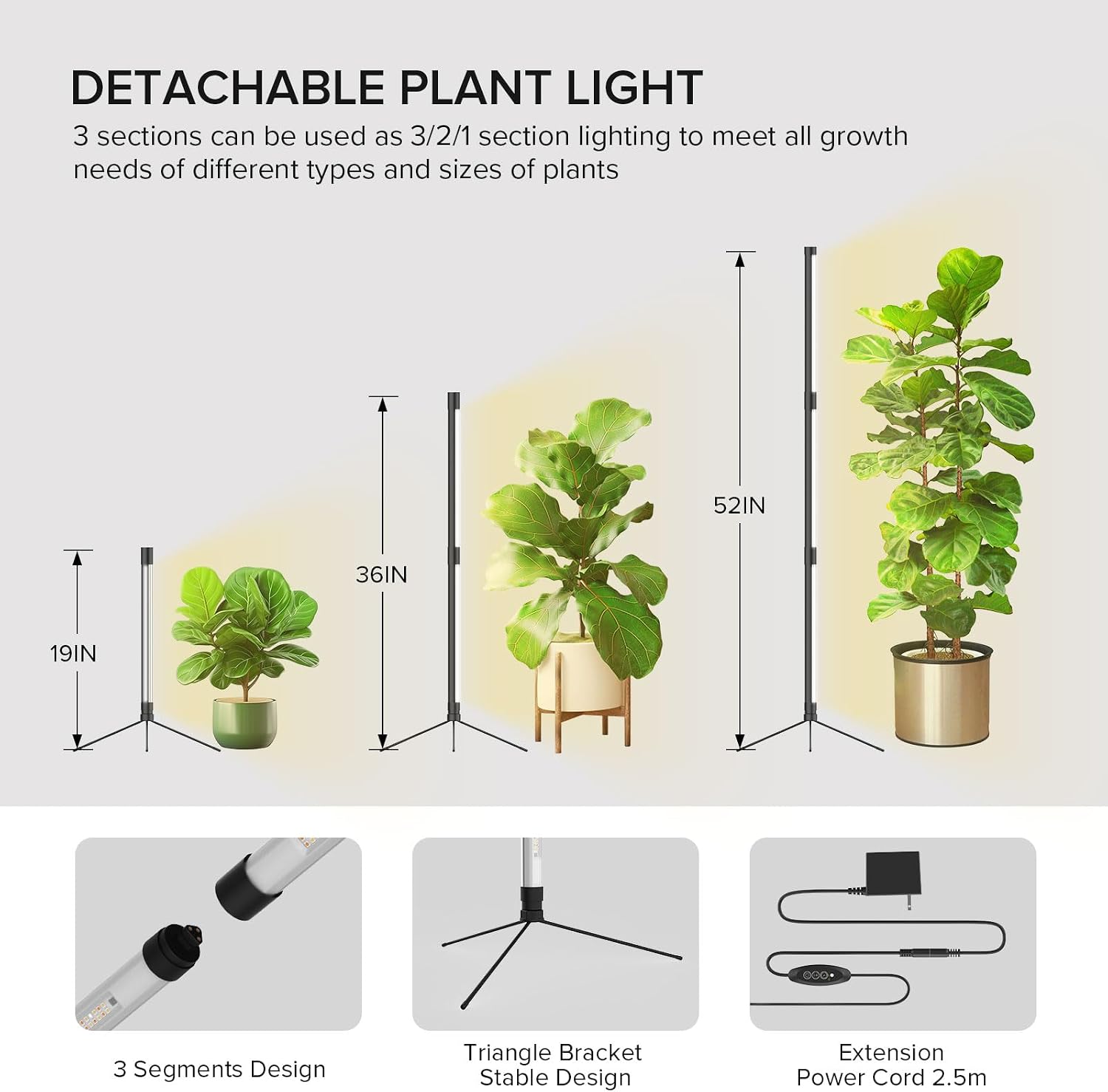 SANSI T10 Standing Grow Lights for Indoor Plants, Vertical Grow Light 4.4FT | PPFD 307 Plant Light 144 LEDs Full