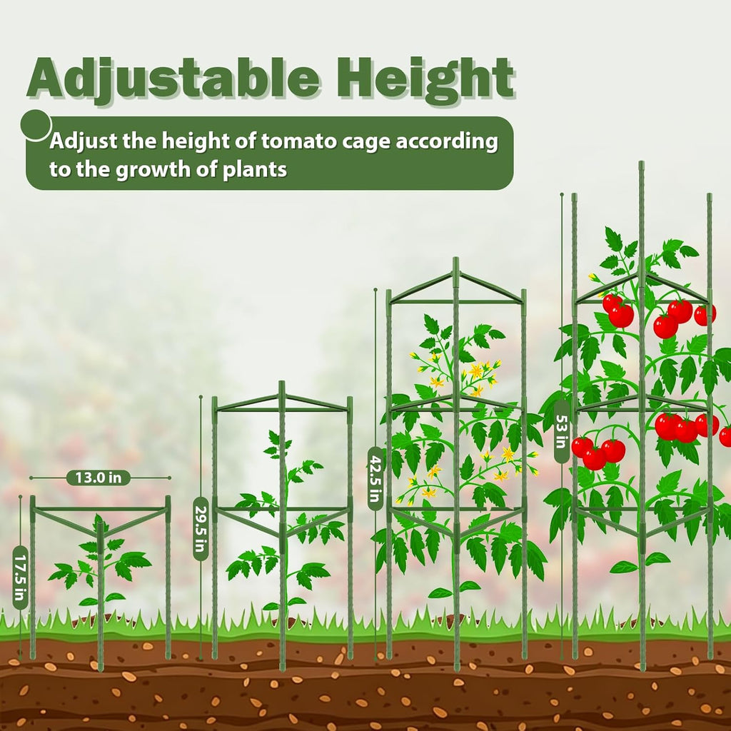 6 Pack 48 Inch Tomato Cages for Garden Plant Supports | Tomato Trellis for Potted Plants, Garden Plant Support Stakes