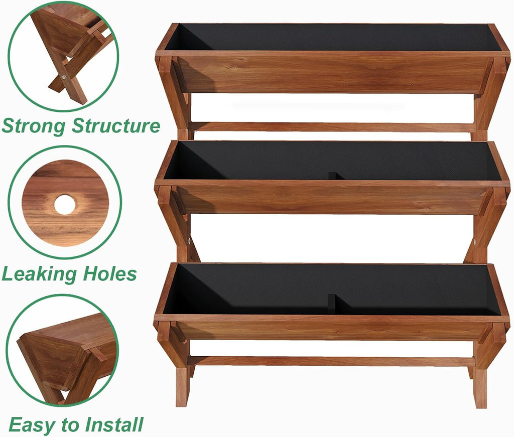 3 Tier Vertical Garden Planter,Raised Garden Bed,Planter Box,Fir Wood Freestanding Elevated Herb Stand Tower,Flower