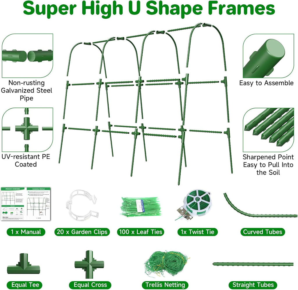 Cucumber Trellis for Raised Bed, U-Shape Garden Trellis for Climbing Plants Outdoor, Metal Arch Trellis for Vegetables